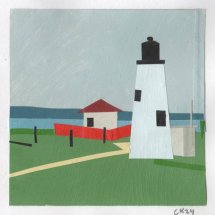 Clara Kewley Turkey Point Lighthouse painted paper collage 3 x 3 inches