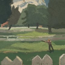 Brian Rego Picket Fences  oil on board 8.5 x 13.625 inches