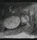 Dee Jenkins  Study with Shells and Porcelain Dish  Charcoal  pencil and conte on paper